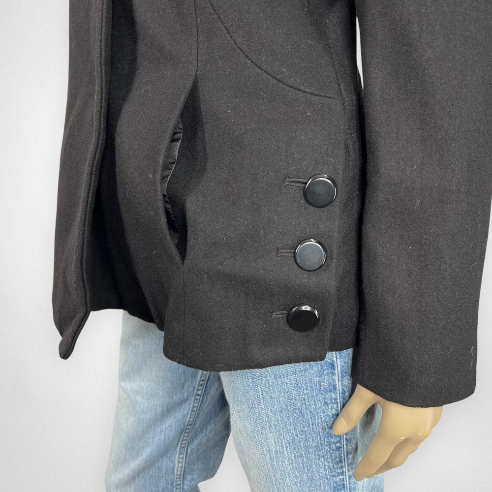 WHITE RIVET Double Breasted Black Pea Coat Petite M - Picture 6 of 11